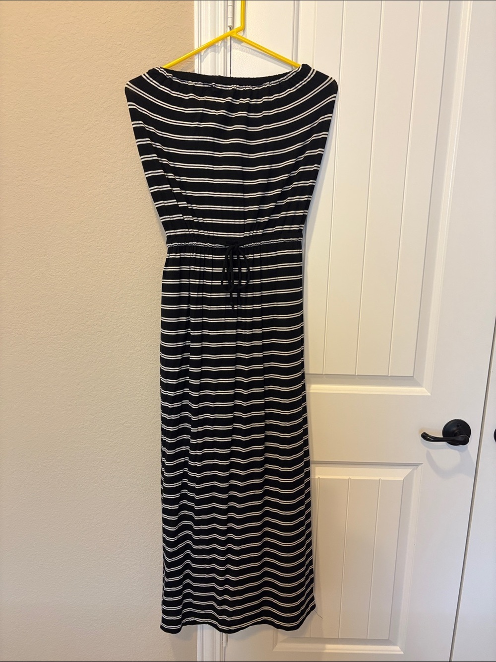 J. Crew Black and White Striped Maxi Dress with Drawstring Waist